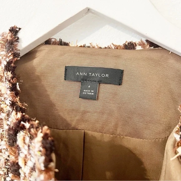 Ann Taylor Fringe Tweed Brown Jacket Blazer Size 4 - Picture 3 of 7